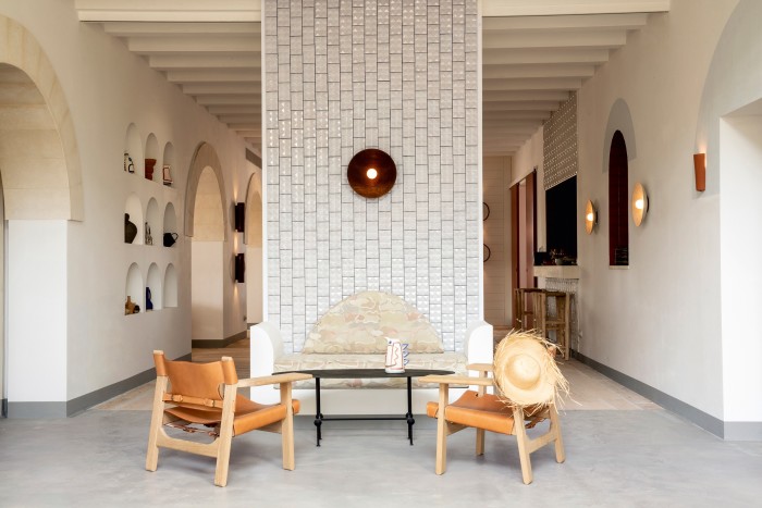 Menorca Experimental’s interiors by Dorothée Meilichzon incorporate traditional Menorcan elements, seen in the lobby
