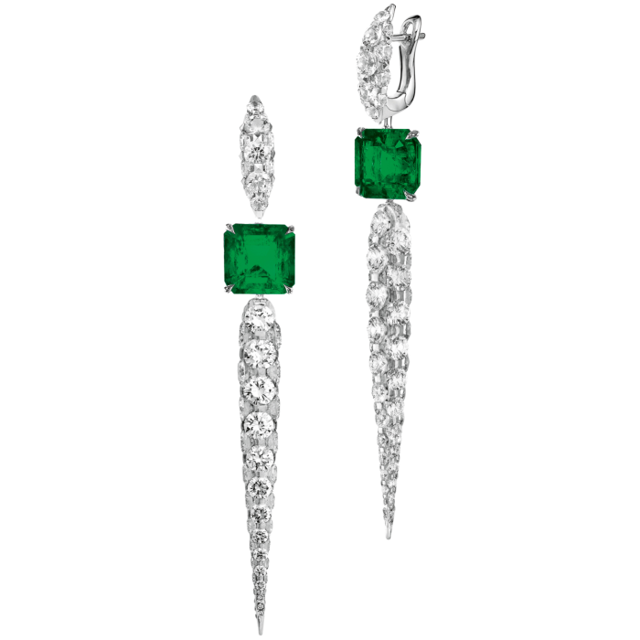 Boghossian white-gold, diamond and emerald Merveilles Icicle earrings, POA