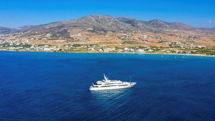  Superyacht approaches the island of Paros