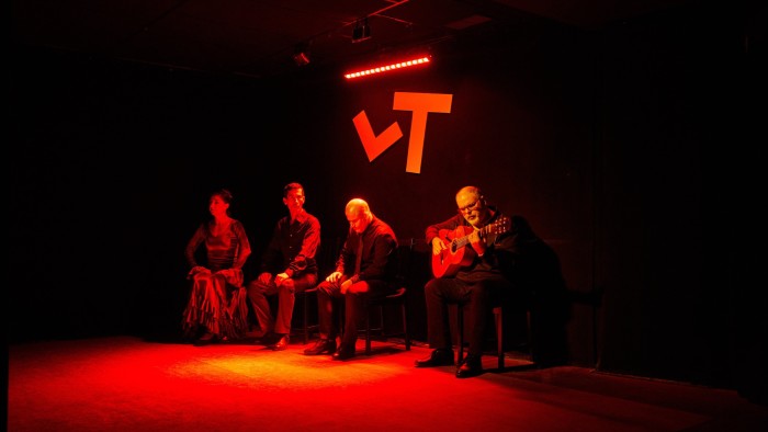 Four flamenco artists on stage at Las Tablas