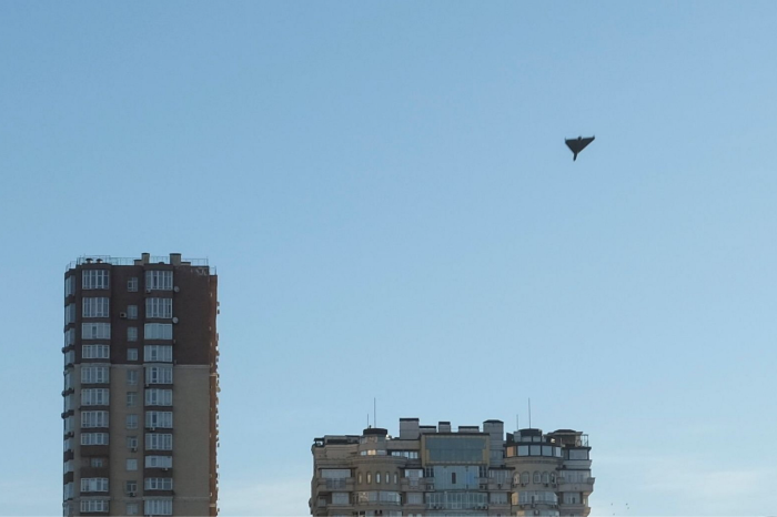 A drone flies over Kyiv 