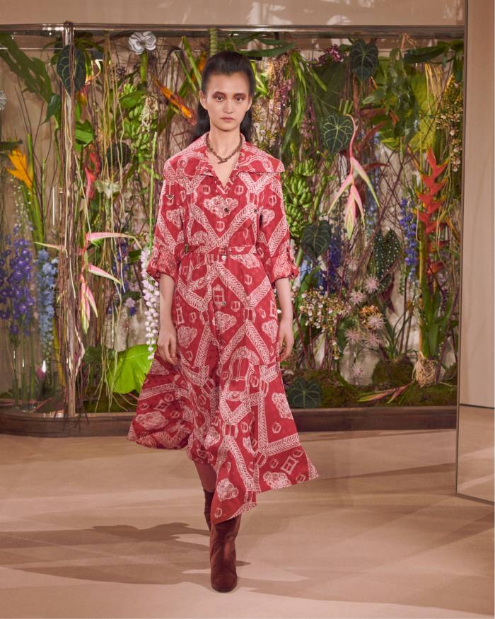 A backdrop of Boutemy flowers at the Hermès pre-fall show 2019 