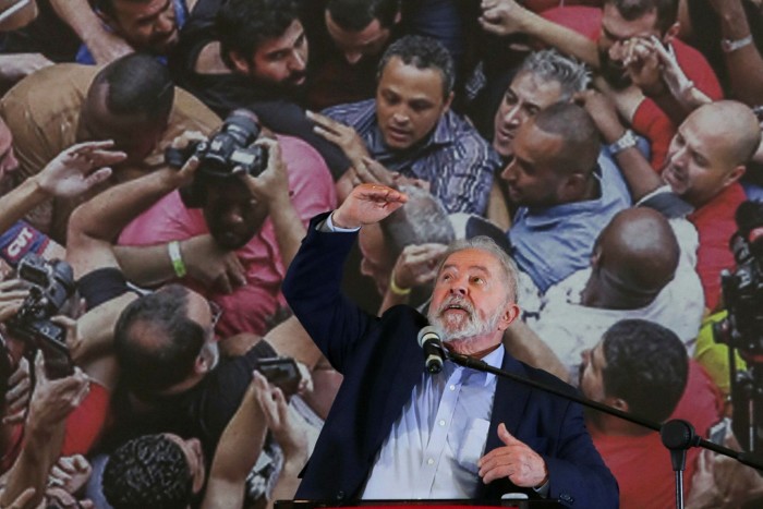 Lula da Silva, another threat to Bolsonaro, addresses a news conference in Sao Bernardo do Campo near Sao Pãulo on March 10