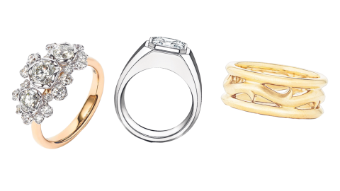 (From left) Engagement rings designed by Annoushka Ducas, Tiffany & Co and Stephen Webster