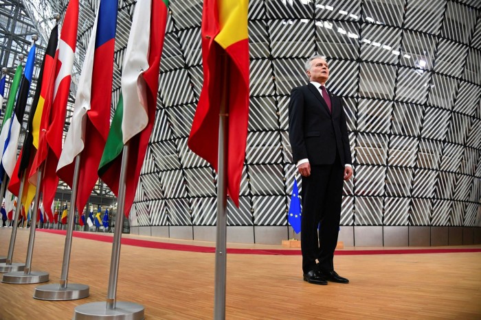 Gitanas Nauseda, Lithuania’s president, arrives at a European Union leaders summit in Brussels, Belgium