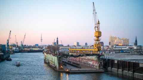 Cranes in the Port of Hamburg in the Altona district of Hamburg, Germany