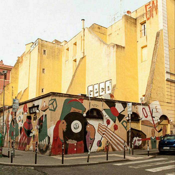 Le Mura can easily be spotted with its wraparound mural