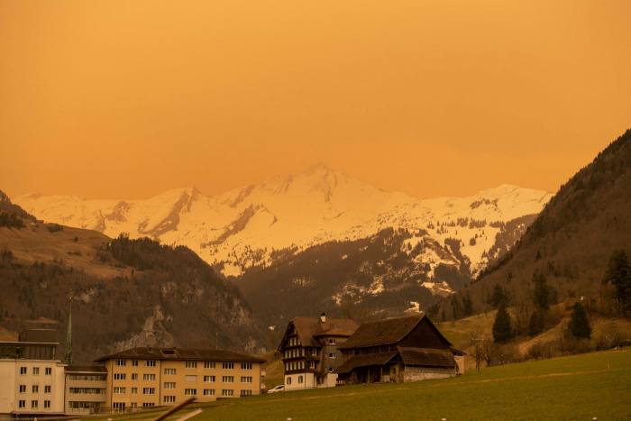 Sahara dust over the central Swiss village of Stans on March 15