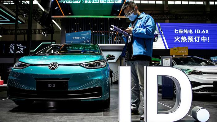 A VW ID.3 model at the Wuhan Motor Show