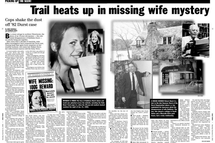 Newspaper cover in the Daily News in 2000 of a police investigation into the disappearance of Kathleen McCormack in 1982 