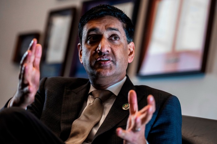 Ro Khanna gestures with both hands while talking. 
