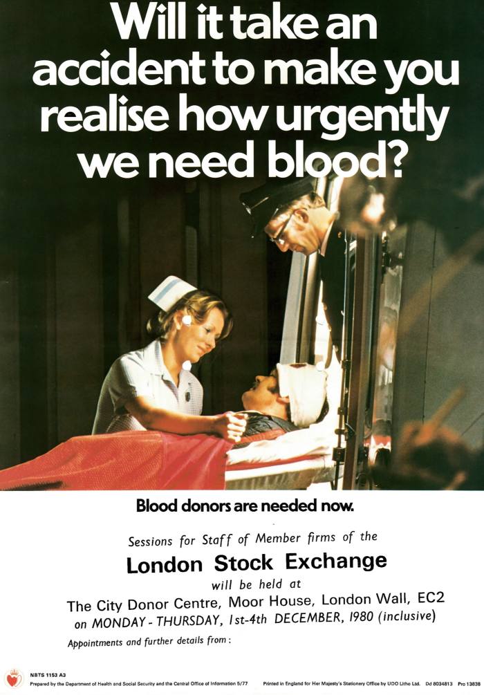 A 1980 NHS poster asking for blood donors