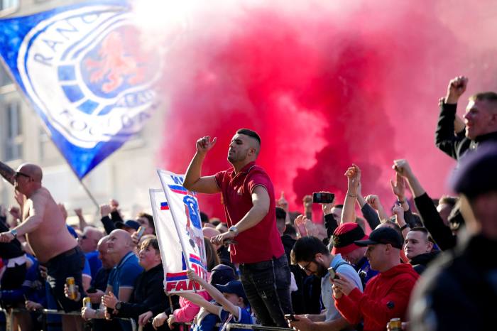 Rangers fans before the semi-final game against RB Leipzig