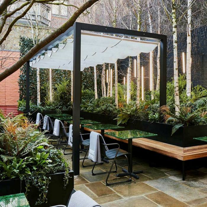 The outdoor space at Native at Browns, the famed Mayfair fashion boutique’s new restaurant