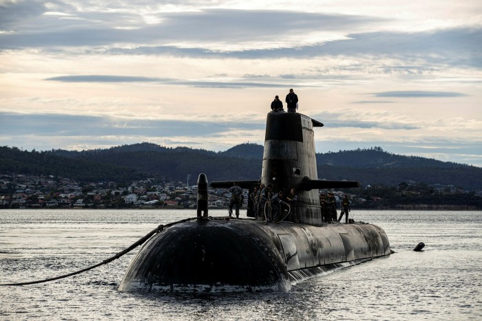 An Australian submarine arrives in Hobart