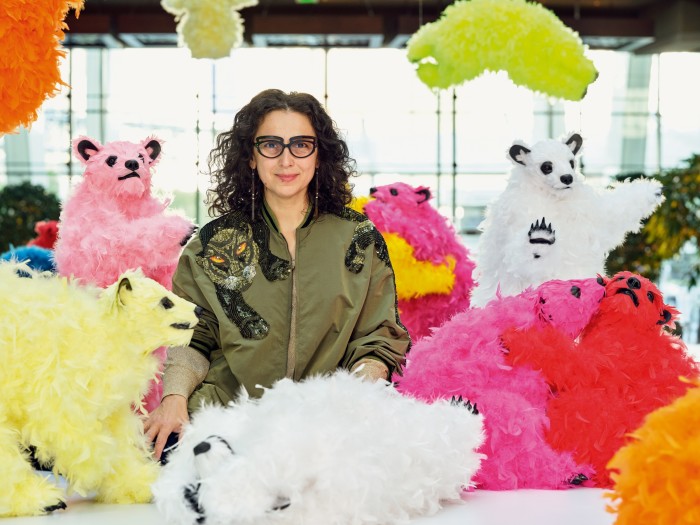 Pivi with bears from her We Are The Baby Gang installation at Aria Resort & Casino, Las Vegas
