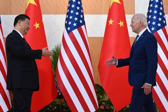 US president Joe Biden, right, and his Chinese counterpart Xi Jinping meet on the sidelines of the G20 summit in Indonesia last year