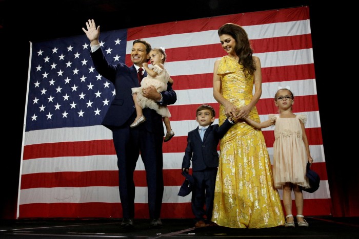 Ron DeSantis celebrates his midterms victory with his family. His 11-point victory in Miami-Dade represented a 40-point swing from Hillary Clinton’s 2016 triumph there over Donald Trump
