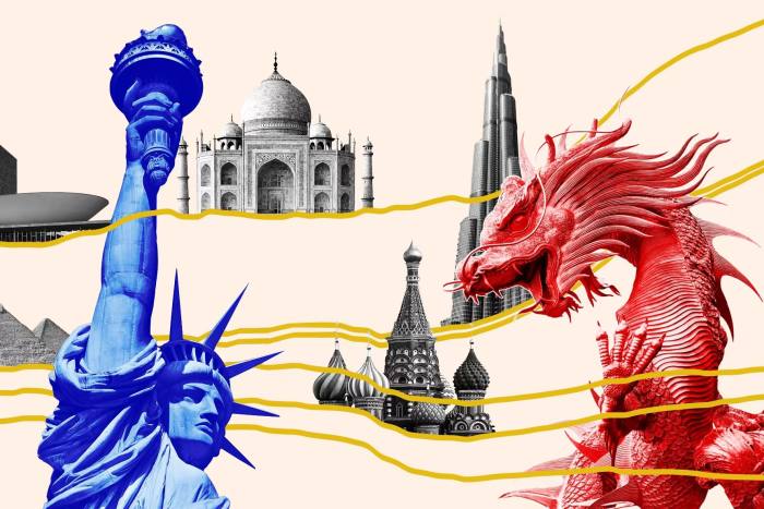 Un montaje de lugares emblemáticos del mundo, como la Estatua de la Libertad en EE. UU. y el Taj Mahal en India.