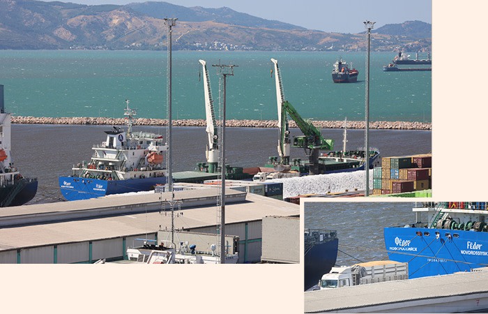 The Russian-flagged Fedor in dock at Bandırma, a port on the Sea of Marmara, where it unloaded grain on to trucks 