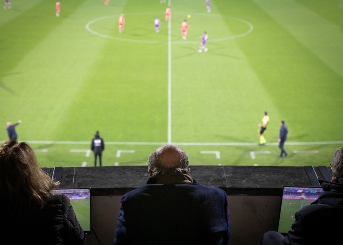 Commisso looks on as his team Fiorentina plays Sampdoria in an important Serie A game