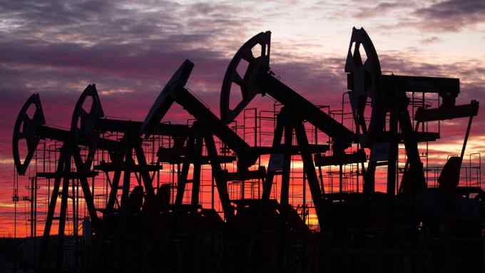 Oil pump jacks at an oil field in Russia