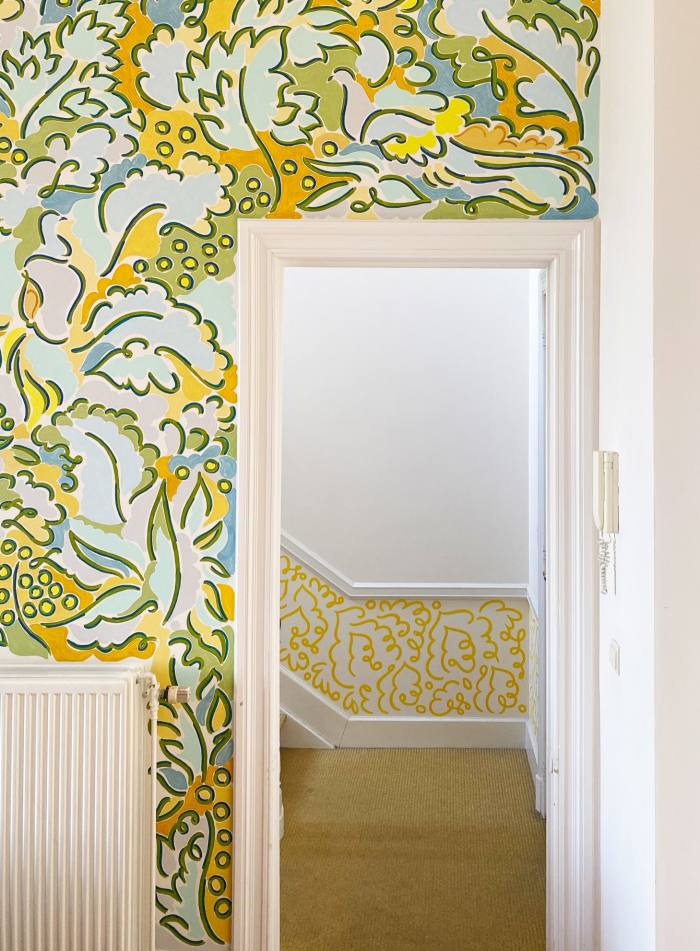 Claire de Quénetain's hand-painted mural in her home