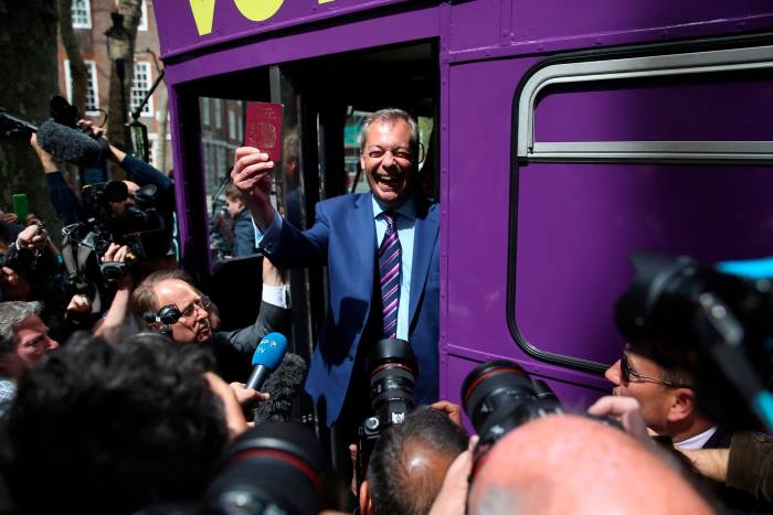 Nigel Farage during the EU referendum campaign in 2016