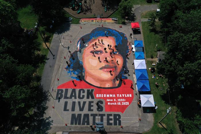 A mural of Breonna Taylor, who was killed in her home by police officers