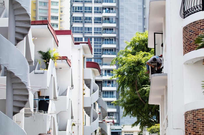 Curved balconies and stairwells on the Tiong Bahru housing estate