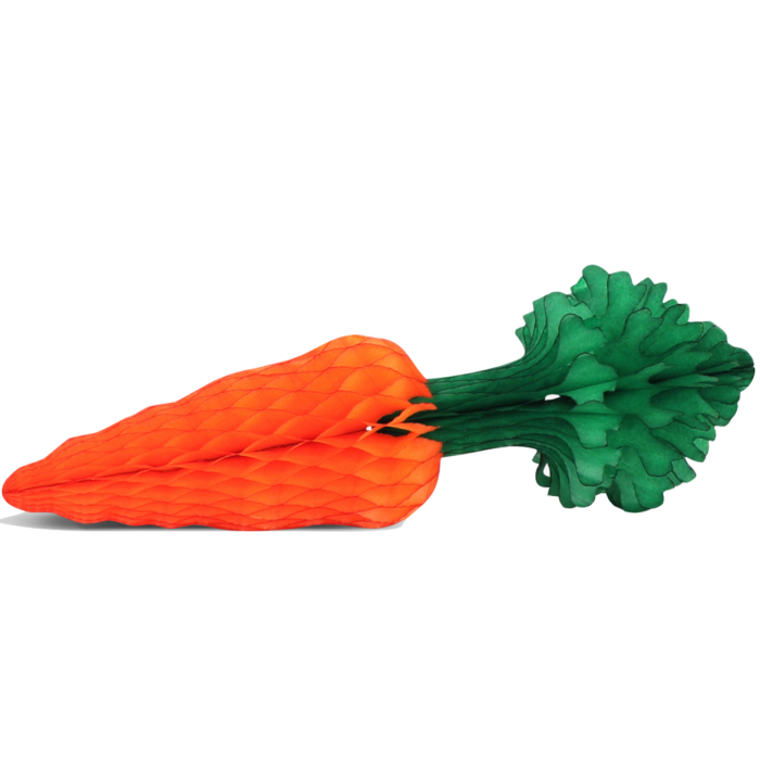 Paper decoration with layers forms an orange and green carrot