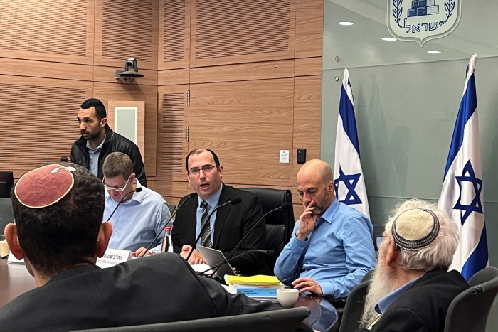 Simcha Rothman, an MP with finance minister Bezalel Smotrich’s Religious Zionist party, in discussion about changes to Israel’s judiciary, at the Knesset last month
