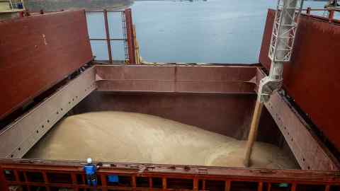 Wheat being loaded on to a ship