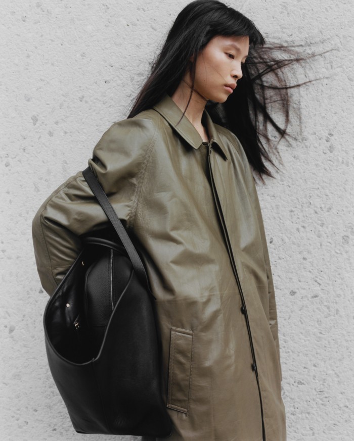Diane wears leather Devitt coat, £11,540, and leather Idaho XL bag, £4,260