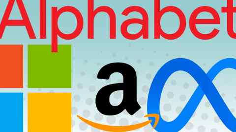 Logos of Alphabet, Microsoft, Amazon and Meta