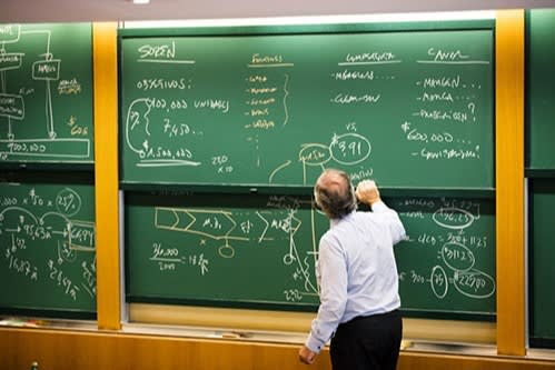 professor writing on a blackboard