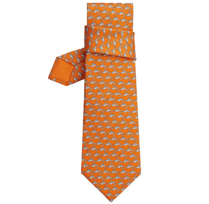 an orange-brown tie with small patterns