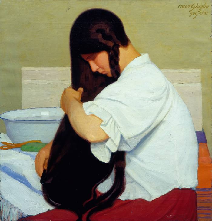 La camicia bianca (o Donna che si pettina), 1909, by Oscar Ghiglia