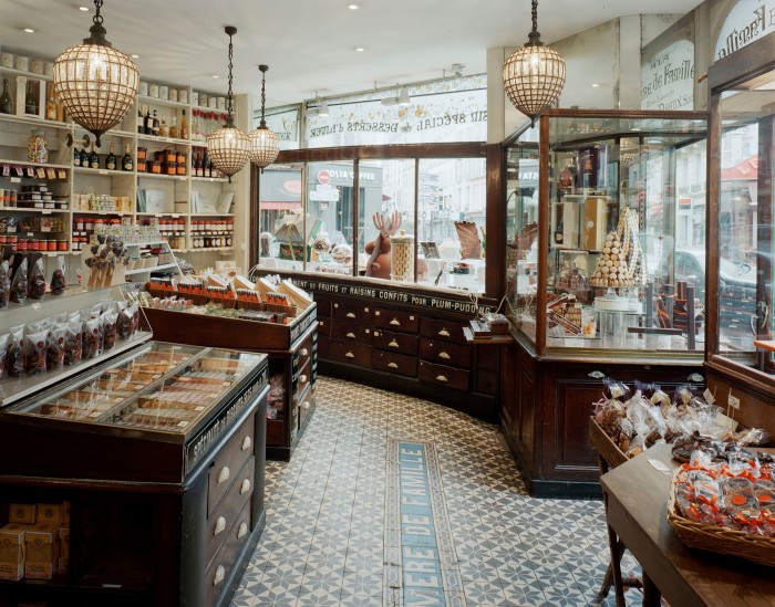Inside the chocolatier, with its antique display cases