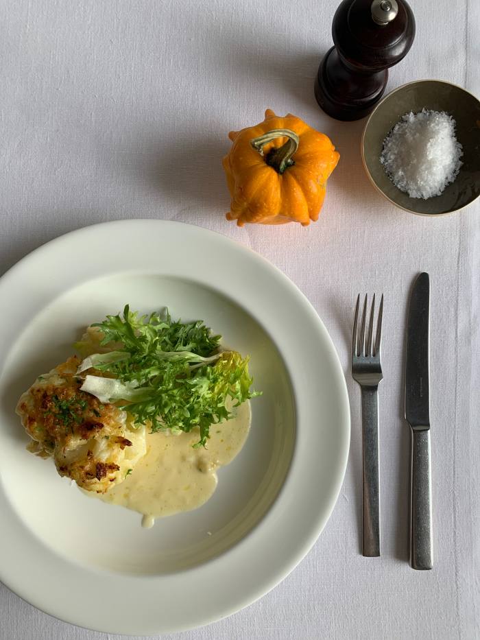 Gratin of cauliflower with Lincolnshire Poacher by Skye Gingell, whose signature dishes can be delivered within a 12km of her Spring restaurant in Somerset House
