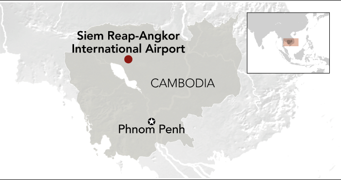 Map of Cambodia showing location of Siem Reap-Angkor International Airport