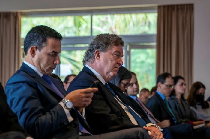Billionaire Jaime Gilinski attends a Grupo Sura shareholders meeting in June 