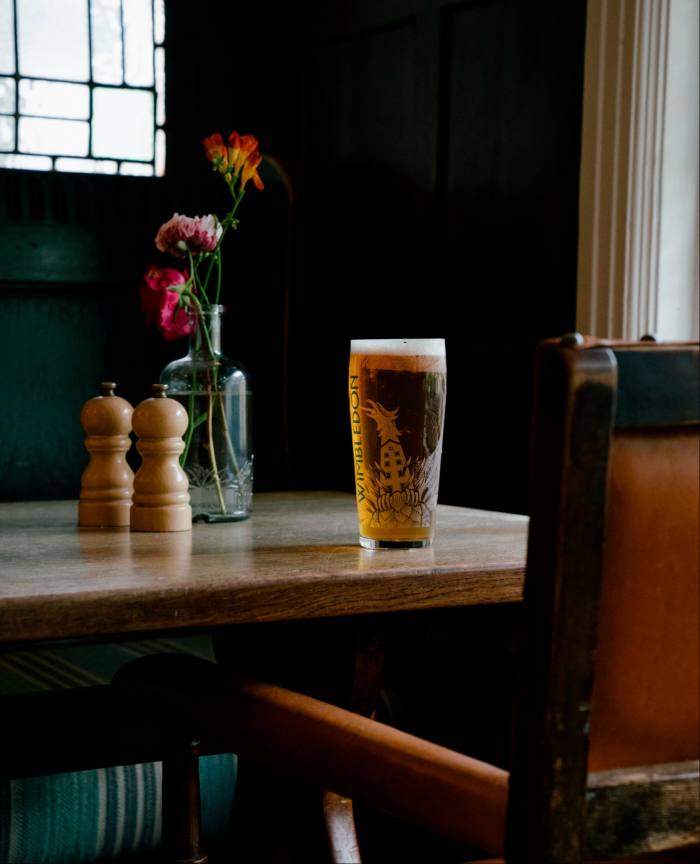 A pint of Wimbledon Brewery’s pale ale at the Fox & Grapes 