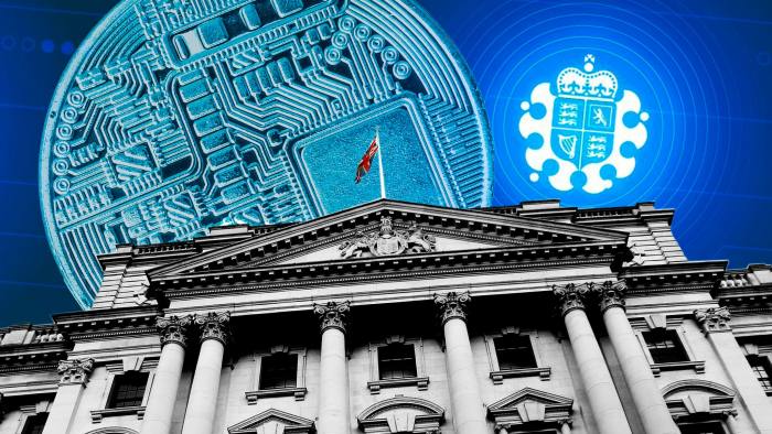 The UK Treasury, a cryptocoin and the symbol for the Royal Mint’s NFT