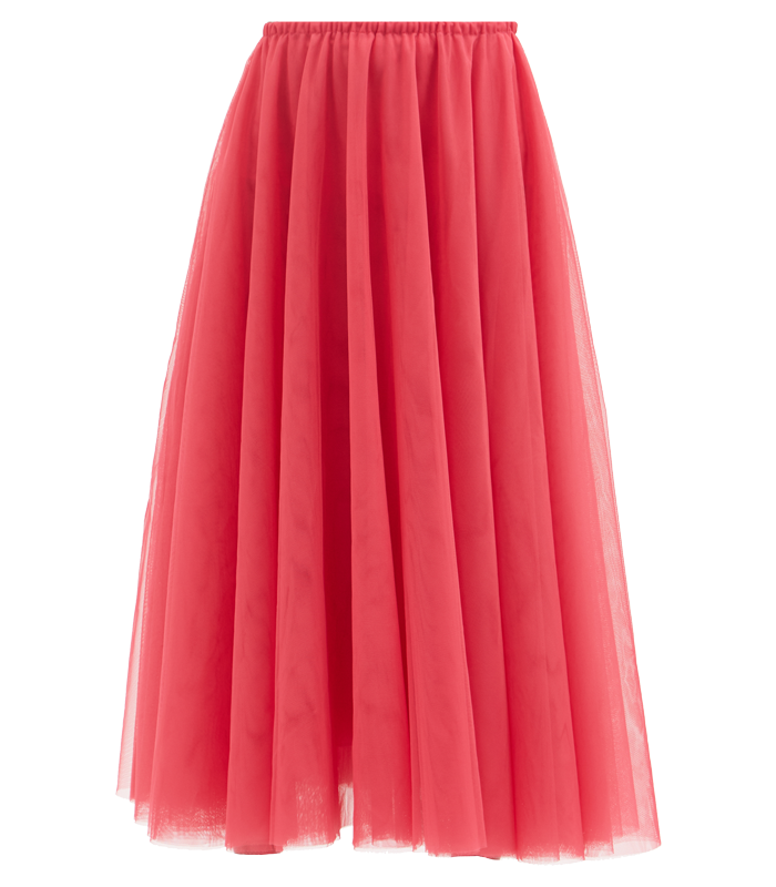 A red ballerina-style long skirt