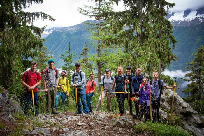 Trail maintenance at the Arc'teryx Alpine Academy in the Chamonix Valley