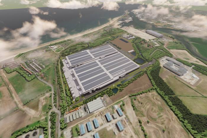 An artist’s rendering of the planned gigafactory in Northumberland from above