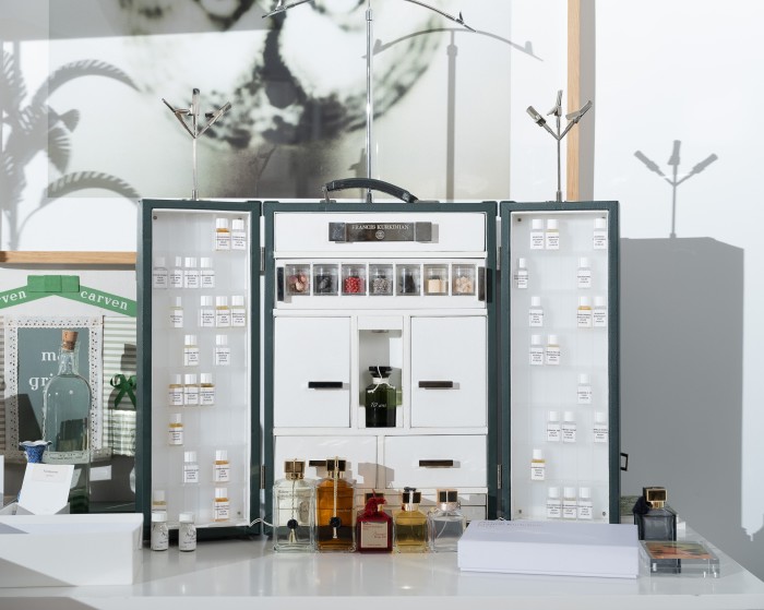 The mini-laboratory trunk that Kurkdjian uses to create tailormade perfumes