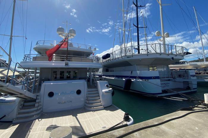 Halo and Garçon, superyachts linked to Roman Abramovich, moored in Antigua