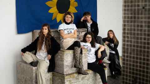 Natalia Sielewicz, far right, with members of the Sunflower solidarity with Ukraine initiative at the Museum of Modern Art in Warsaw